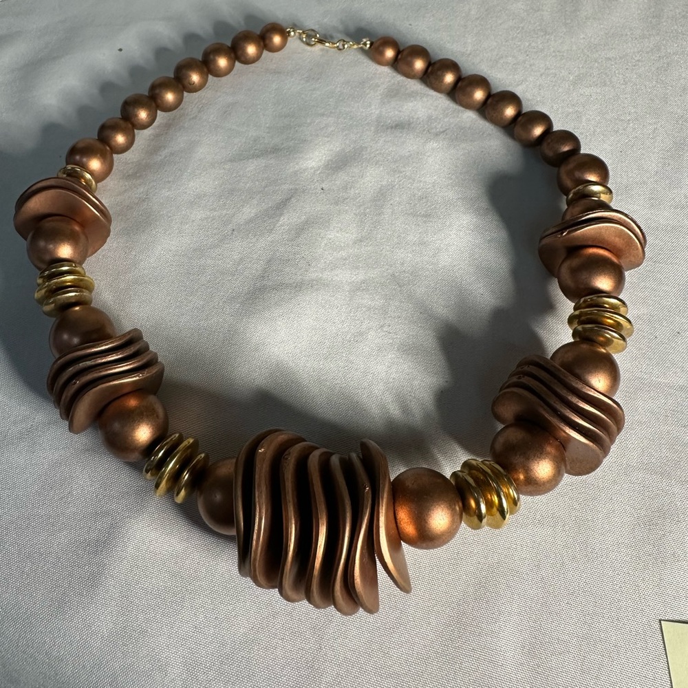Futuristic Copper Colored Bead Statement Necklace - image 4